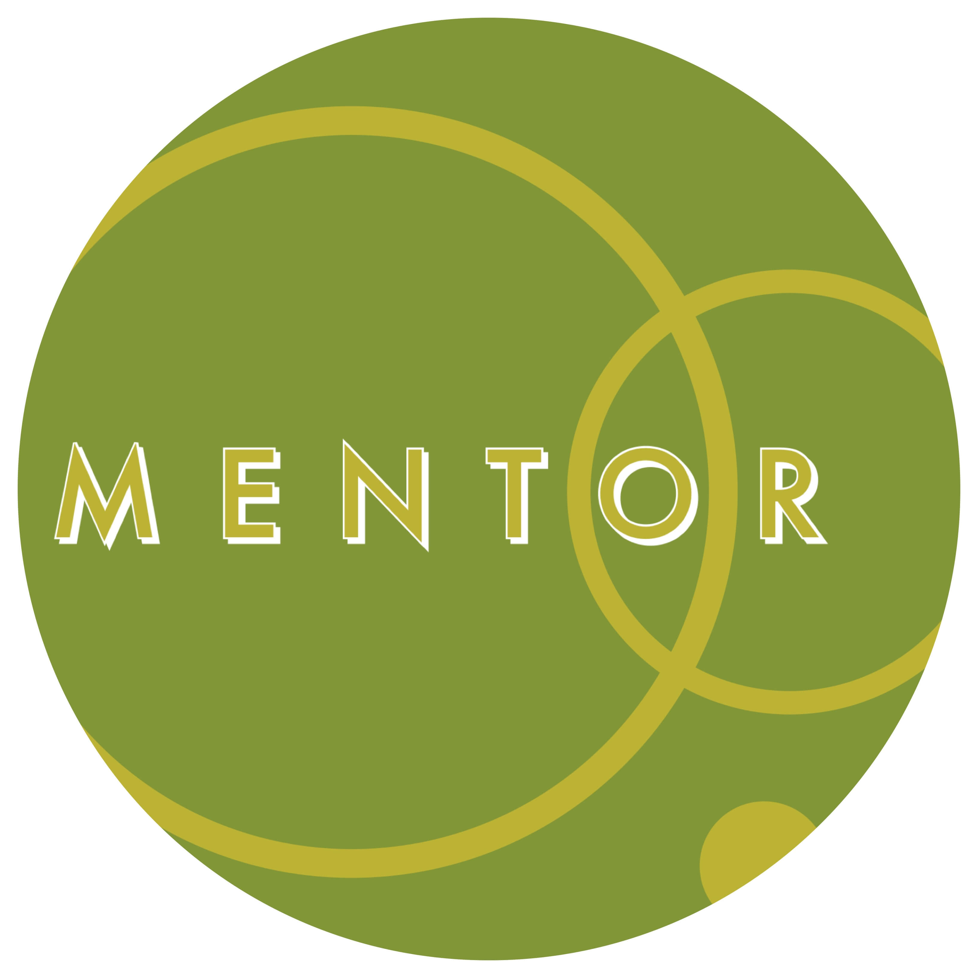 Image of two intersecting circles, much like a Venn Diagram,  with the word mentor accross both circles 